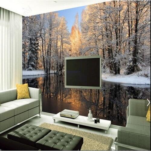 3D Nature Winter Snow Tree Lake Large Photo Wallpaper Mural HD Wall Paper Living Room TV Background Wall Decorative Custom Size