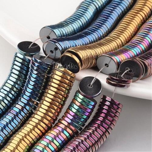 PandaHall 8x2mm 5Strands Electroplate Non-magnetic Synthetic Hematite Plated Jewelry Making DIY Bead Strands, Disc, Mixed Color