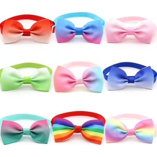 50 Pcs Rainbow Bowknot Puppy Dog Bowties For Small Medium Dog Adjustable Puppy Pet Dog Bow Tie Pet Grooming Dog Accessories
