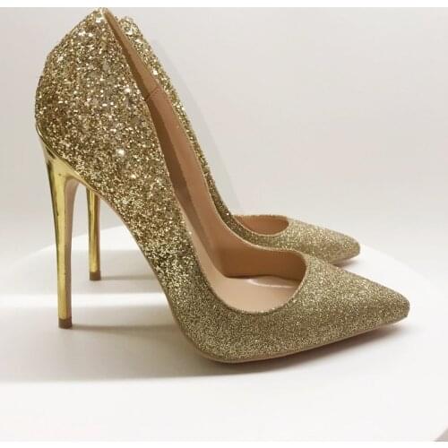 Free shipping fashion women pumps sexy lady gold glitter pointy toe stiletto stripper heels bride wedding shoes 12cm 10cm 8cm