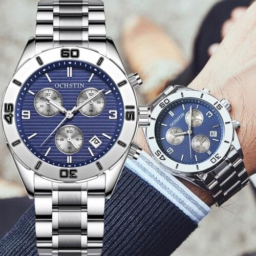 OCHSTIN Man WristWatch Chronograph Sport Men Watch Military Top Brand Luxury Blue Dial Stainless Steel Fashion Male Clock 6113