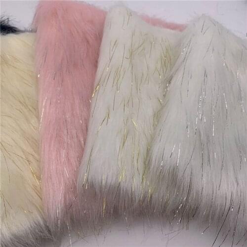 Faux Fur Long Pile Fabric Sparking Sliver Gold Decorated Shaggy Fabric Handmade DIY Furry Cloth Immitation Fur Fabric 1 Meter