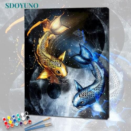 SDOYUNO 40x50cm Animals Paint By Numbers For Adult DIY Golden Fish Paint For Painting By Numbers On Canvas Home Decor Wall Art