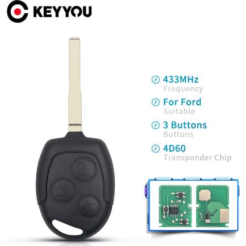 KEYYOU 4D60/4D63 Chip 433Mhz Car Remote Key For Ford Focus Fiesta Fusion Mondeo Galaxy C-Max S-Max Uncut HU101 Blade 3 Buttons