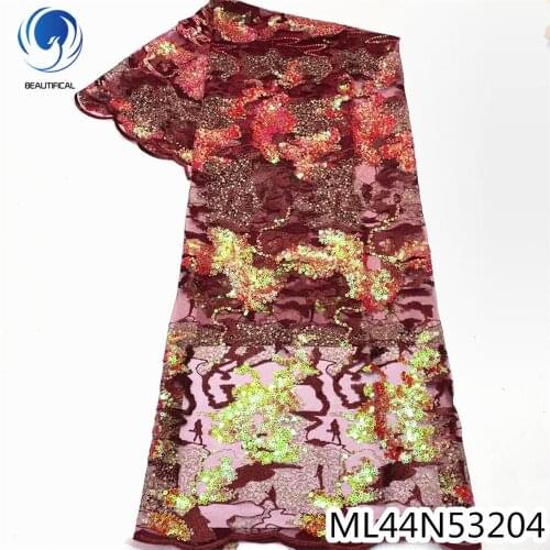 Beautifical French Lace African Sequins Lace Fabric High Quality Colorful Net Fabric 5yards ML44N532