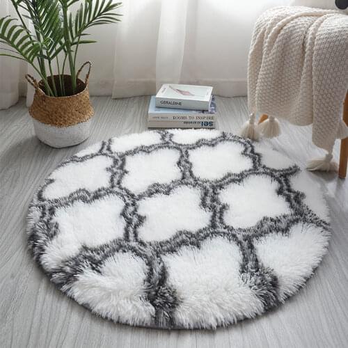 Round Floor Rugs Mat Living Room Artificial Wool Plush Carpet Soft Bedside Anti-slip Rug