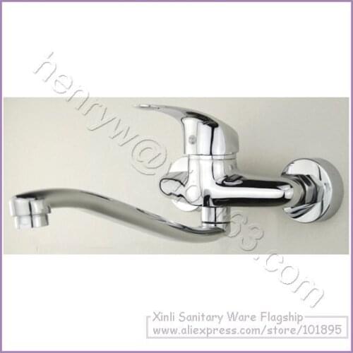 L15682 - Luxury Wall Mounted Chrome Color Brass Material Single Leaver Kitchen Tap
