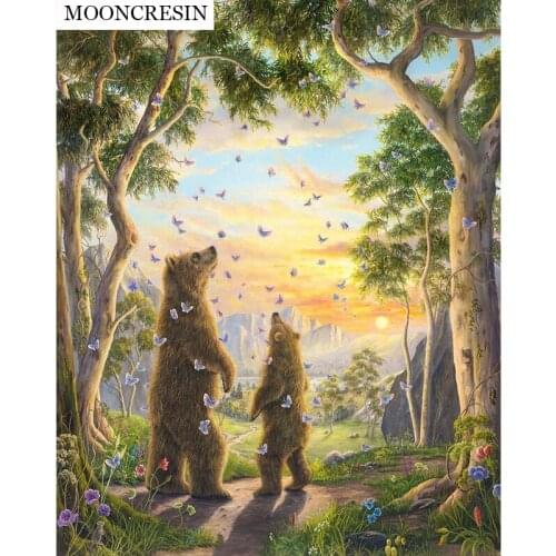 MOONCRESIN Needlework 3D Mosaic Diamond Painting Cross Stitch Animal Bear Two Diy Diamond Embroidery Full Square Decoration Home