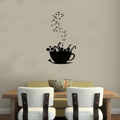 Musical Notes Wall Sticker Music Instruments Coffee Cup Kitchen Wall Decals Cafe Restaurant Vinyl Art Murals Home Decor Poster