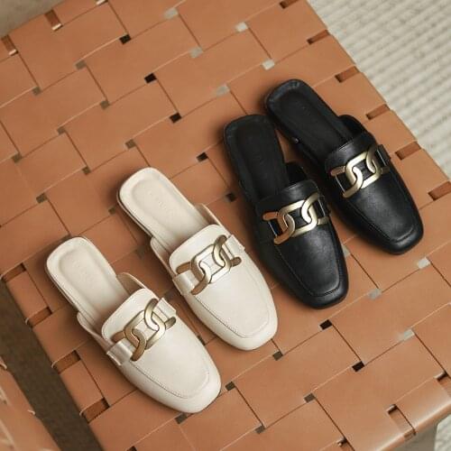 LAASIMI Women Casual Summer Square Toe Mules for Ladies Large Size Summer Outside Slides Shoes Woman Concise Shallow Slippers