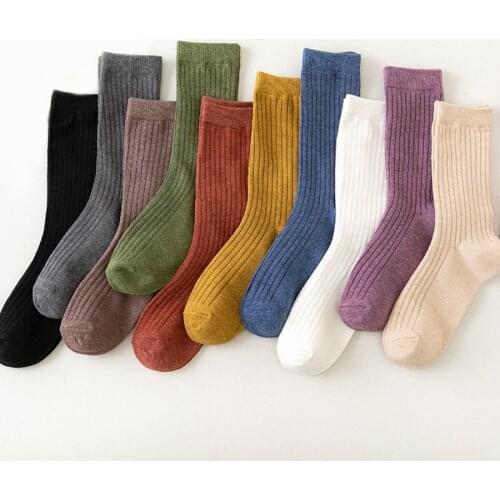 Cotton Socks for Women Black White Beige Blue Yellow 10 Solid Colors Harajuku Casual Crew Style Spring Summer Autumn