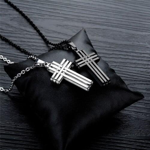 Wholesale Lots Bulk Top Quality Stainless Steel Black Cross Silver Color Necklaces Pendants New Fashion Jewelry Gift for Women