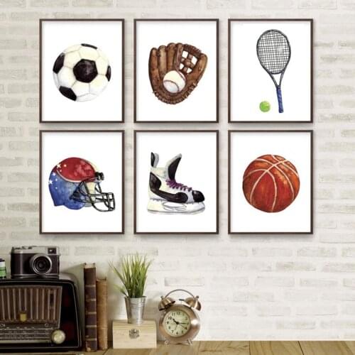 Football Basketball Tennis Sport Play Balls Poster Canvas Painting Print Boys Wall Art Picture for Kids Bedroom Home Decor