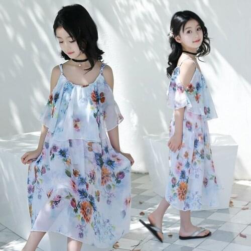 Beach Summer 2020 Casual Flower Princess Teenage Kid Dresses Floral Children Toddler Girls Dress Girl Filles Vestido Party