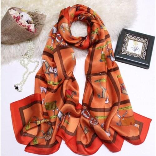 Horse Style Orange Girl Scarf Natural Silk Choker Lady Beauty Womens Long Scarves Neck Wear Wraps Drop Shipping KZSCJ47