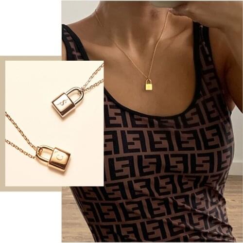 Chic Personalize Initial Letter Alphabet Padlock Necklaces for Women, Anti Allergy Stainless Steel Custom Nameplate BFF Gifts