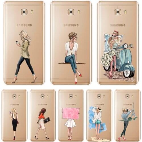 Phone Case Silicone For Samsung Galaxy C5 C7 C8 Black Girl Travel Women Aesthetic Anime Soft Back Cover For Samsung C5 C7 C9 Pro