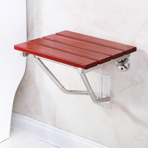 Solid Wood Bath Stool Folding Stool Seat Bathroom Wall Seat Stool Non-slip Shower Wall Chair Living Room Wall Hanging