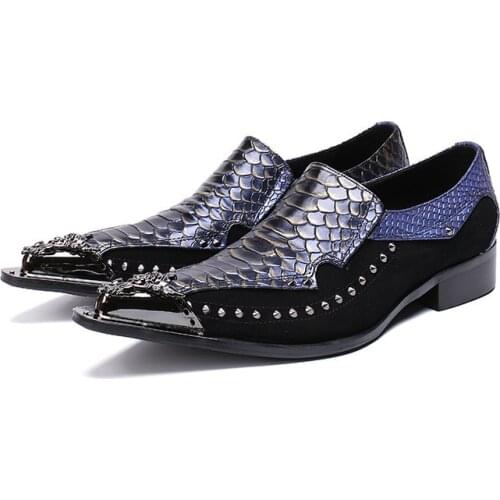 Fashion Mens Shoes New Summer Casual Personality Metal Pointed Classic Retro Leather Willow Crocodile Pattern Mens Shoes