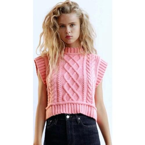Urifens Fashion Candy Color Pullover 2021 O Neck Korean Knitted Vest Women Casual Twist Sleeveless Sweater Vest Pink Top BN54U