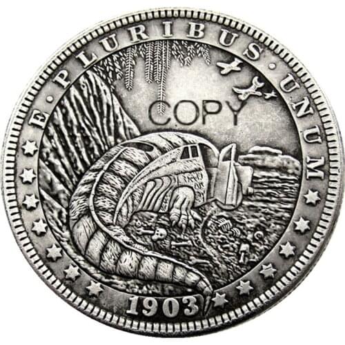 US Hobo 1903 Morgan Dollar Hand Carved Silver Plated Copy Coins