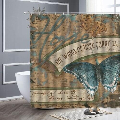 Retro Butterfly Shower Curtains Sets Wood Grain Dream Creative Curtain For Bath 3D Home Bathroom Decoration Accessories Screen