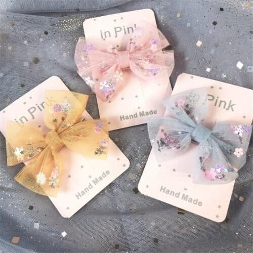 10pcs/lot Girls Snowflake Sequins Hair Clip Mesh Yarn Bows Hairgrips Children Summer Vacation New Fashion Hair Accessories