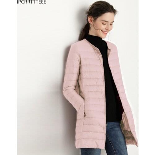 2021 New Women Warm Lightweight Solid Color Casual Plus Size Coats Ultra Light Down Jackets Winter O-Neck Long Slim Down Coats