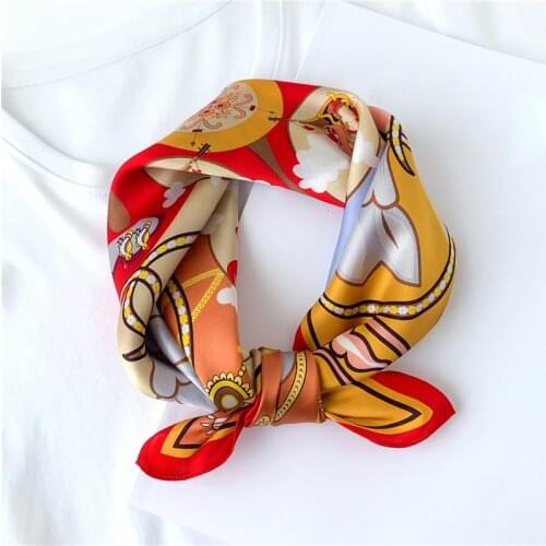 Women Natural Silk Scarf 2021 New Print Smooth Hair Scarves Neck Tie Design Print Neckerchief Lady Foulard Bandana