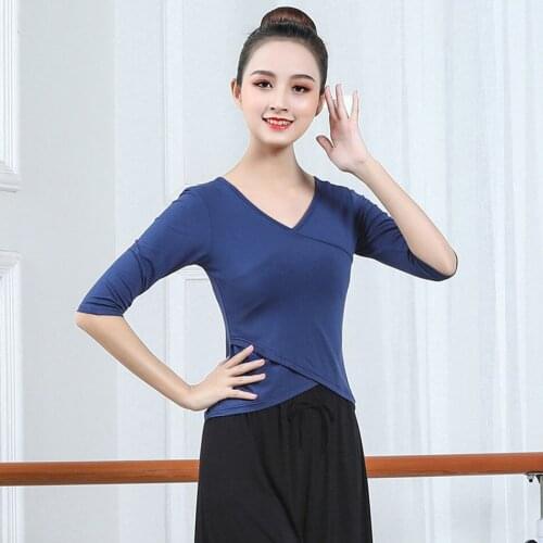 2021 New CM021 V Neck Cross Design Female Latin Dance Tops Women Dancing Shirt for Belly Ballroom Dance Performance