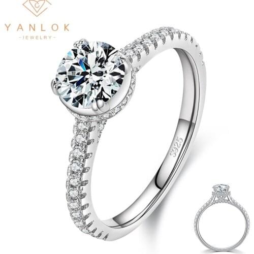 YANLOK 925 Sterling Silver Sparkling 1.0Ct Moissanite Finger Rings For Women Hypoallergenic Fashion Wedding Engagement Jewelry