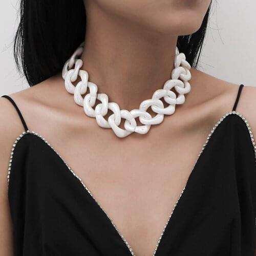 Punk Chunky White Acrylic Thick Chain Choker Necklace Women Hiphop Exaggerated Geometric Statement Necklaces Vintage Jewelry