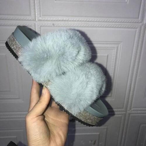 Winter Indoor Fur Slippers House Full Furry Soft Fluffy Plush Platform Flats Heel Non Slip Luxury Designer Shoes Casual Ladies