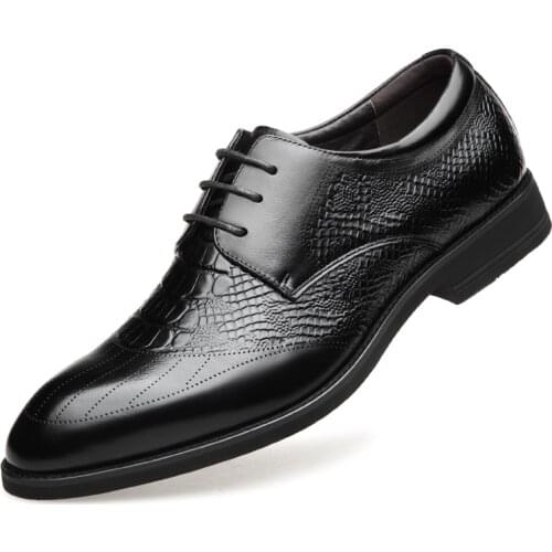 2020 New Mens Quality Genuine Leather Shoes Crocodile pattern Shoes Size 37-44 Black Soft Man Top Real Business Leather Shoes
