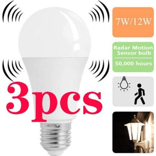 3pcs E27 LED 5/7/9/12W Auto Light Bulb Sensor Lamp Smart Night Light Cool White Energy Saving For Home Garden Stair Pathway