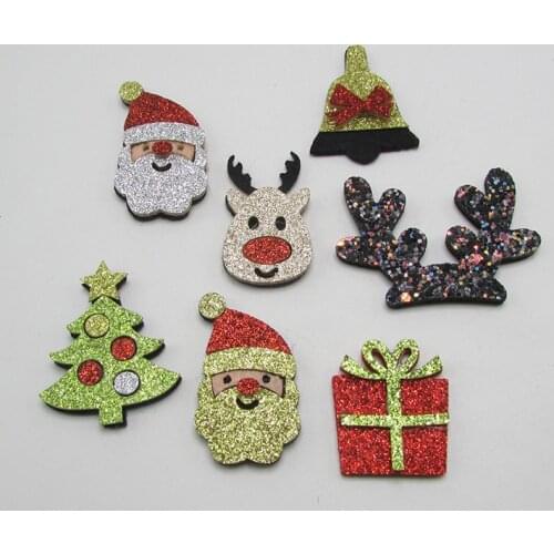 30pcs/lot Glitter Christmas Padded Appliques Santa Claus Children Hair Accessories For Sewing Supplies DIY Craft