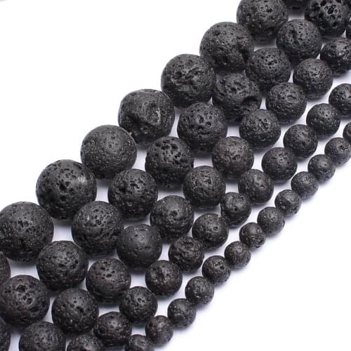 4 6 8 10 12 14mm Natural Black Volcanic Rock Lava Stone Beads Loose Spacer Beads For Jewelry Making Diy Bracelet Accessories 15"