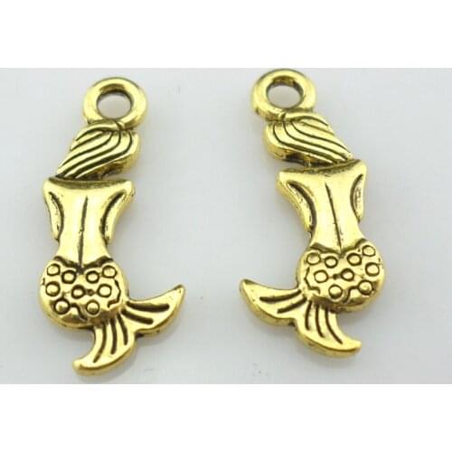 48pcs Mixed Tibetan Gold/Silver Mermaid figure Charms Pendants 8x20mm Bracelet Jewelry Findings