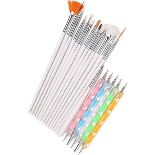 5pcs Nail Art Dotting Pen and 15 UV Gel Acrylic Drawing Painting Liner Flower Brush Manicure Tools Decoration Rhinestone Crystal