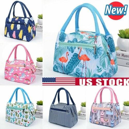 US STOCK Cartoon Printed Lunch Bag Insulated Thermal Cool Bags Picnic Food Box Supply Acc
