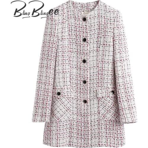 BlingBlingee Za 2021 Autumn Winter Woman Traf Coats Single Breasted Slim Thick Blazers Casual Tweed Woolen Long Jacket Overcoats