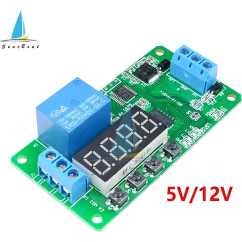 DC 5V 12V Digital Tube Time Delay Relay LED Display Multifunctional Self-Locking Relay PLC Cycle Timer Control Switch