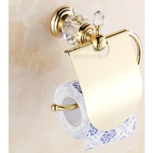 Bathroom accessories gold crystal copper towel rack roll holder tissue box pumping tray