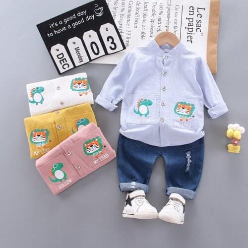 Cotton Children Clothes Spring Autumn Baby Boys Girls Cartoon blouses shirt jeans 2Pcs/sets Infant Outfit Kid Fashion suit sets