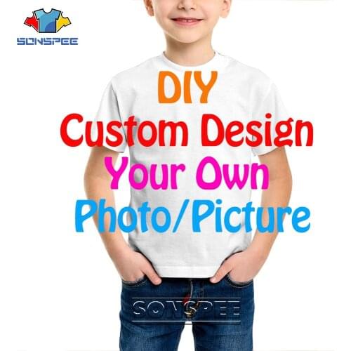 SONSPEE Personalized Custom DIY Own Picture Photo 3D Print Kids Children T-shirts Boy/Girl Cartoon Short Sleeve Tees Tops Shirt