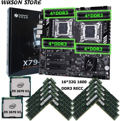 HUANANZHI X79-16D dual X79 LGA2011 motherboard with VGA port good motherboard with 512G(16*32G) RECC dual xeon CPU E5 2670 V2