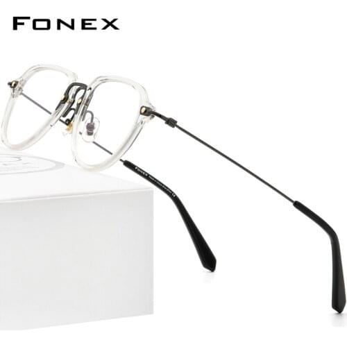 FONEX Acetate Titanium Eyeglasses Frame Men 2021 Vintage Oversize Pilot Prescription Glasses Women Spectacles Eyewear F85689