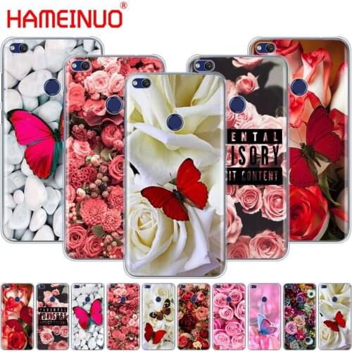 HAMEINUO Red butterfly on white roses flower Cover phone Case for huawei Ascend P7 P8 P9 P10 P20 lite plus pro G9 G8 G7 2017