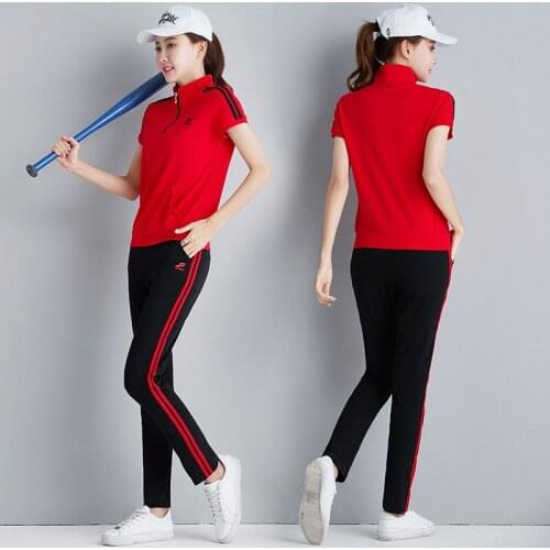 Cotton Tracksuit Women Sport Suit Loose Short Sleeve Shirt+pant Female Running Jogging Outfit Casual Workout Gym Set Sports wear