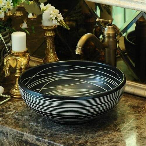 Art Wash Bowl Round Wash Basin Lavabo Counter top Sink Vessel Bathroom sinks wash basin black